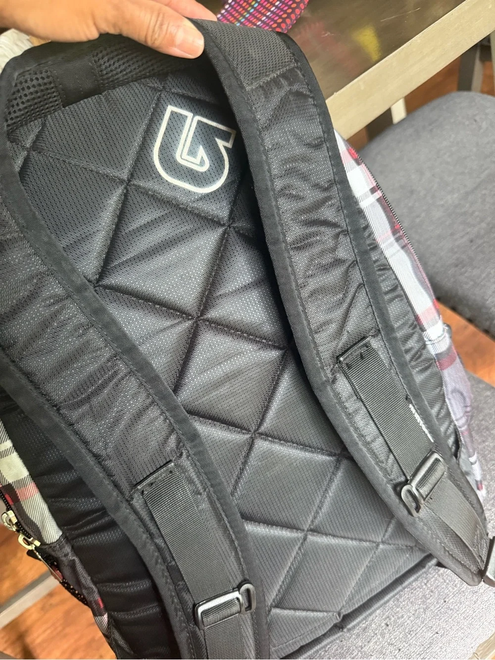 Vintage Burton Gray Plaid Backpack with Red Accents